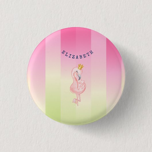 Schattige Roze Flamingo Ombre Gestreepte Ronde Button 3,2 Cm (Voorkant)