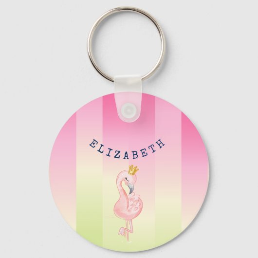 Schattige Roze Flamingo Ombre Gestreepte Sleutelhanger (Voorkant)