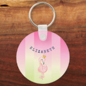 Schattige Roze Flamingo Ombre Gestreepte Sleutelhanger (Voorkant)