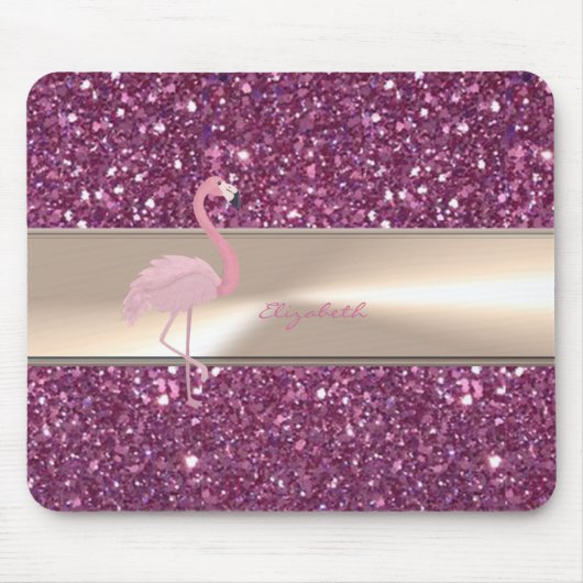 Schattige Roze Flamingo Op Glitter Muismat (Voorkant)