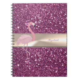 Schattige Roze Flamingo Op Glitter Notitieboek