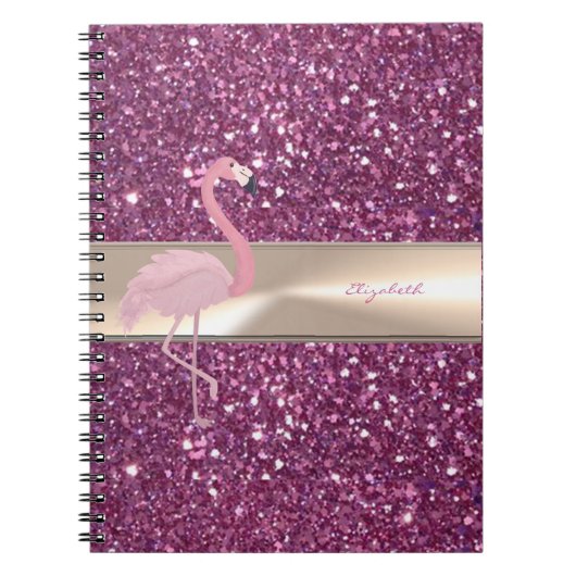 Schattige Roze Flamingo Op Glitter Notitieboek (Voorkant)