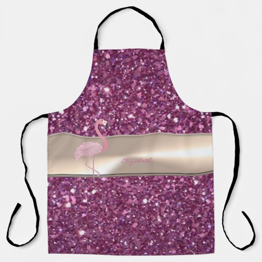 Schattige Roze Flamingo  Op Glitter Schort (Voorkant)