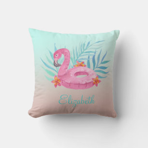 Schattige roze flamingo Palm Leaves Kussen