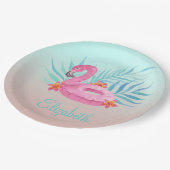 Schattige roze flamingo Palm Leaves Papieren Bordje (Gekanteld)