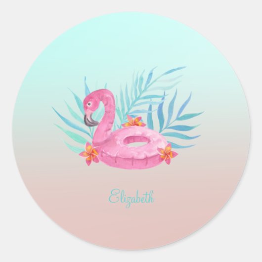 Schattige roze flamingo Palm Leaves Ronde Sticker (Voorkant)