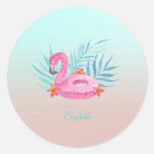 Schattige roze flamingo Palm Leaves Ronde Sticker