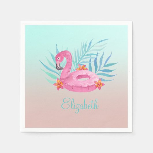 Schattige roze flamingo Palm Leaves Servet (Voorkant)