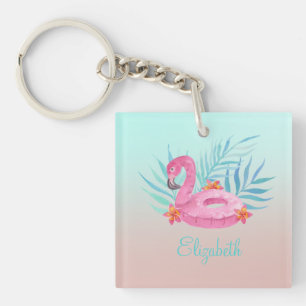 Schattige roze flamingo Palm Leaves Sleutelhanger