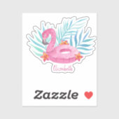 Schattige roze flamingo Palm Leaves Sticker (Vel)