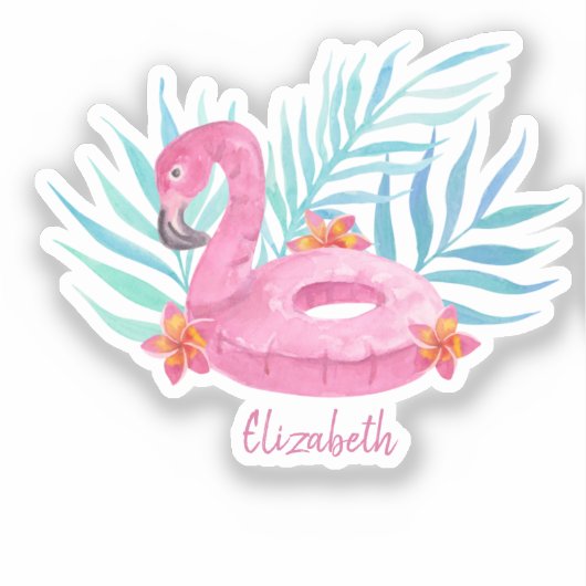 Schattige roze flamingo Palm Leaves Sticker (Voorkant)