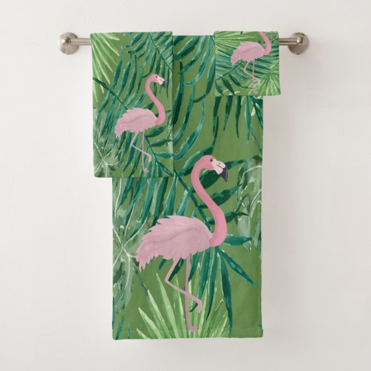 Schattige roze flamingo, palmbladeren bad handdoek (Insitu)