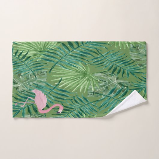 Schattige roze flamingo, palmbladeren bad handdoek (Handdoek)