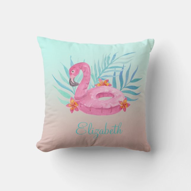 Schattige Roze Flamingo Palmbladeren  Kussen (Voorkant)