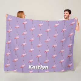 Schattige Roze Flamingo patroon Naam Roze en Paars Fleece Deken