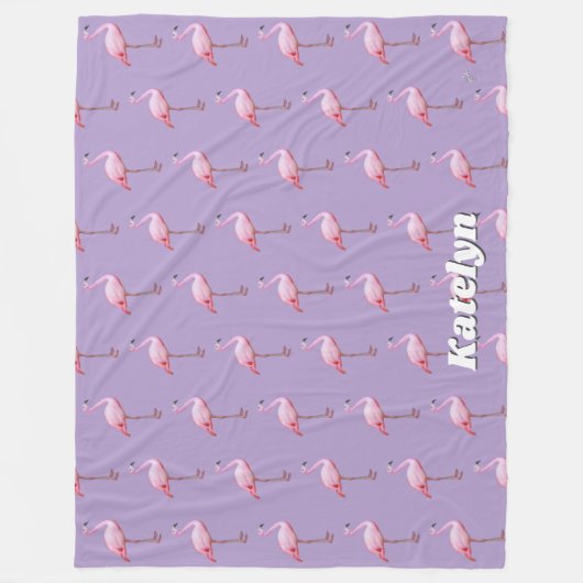 Schattige Roze Flamingo patroon Naam Roze en Paars Fleece Deken (Voorkant)