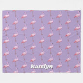 Schattige Roze Flamingo patroon Naam Roze en Paars Fleece Deken (Voorkant (Horizontaal))