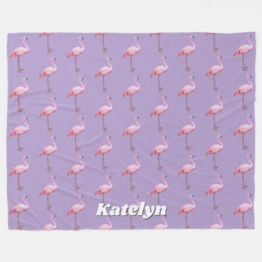 Schattige Roze Flamingo patroon Naam Roze en Paars Fleece Deken (Voorkant (Horizontaal))