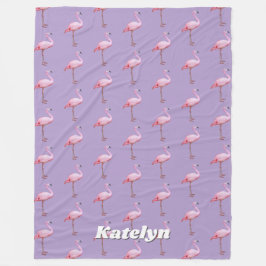 Schattige Roze Flamingo patroon Naam Roze & Paarse Fleece Deken