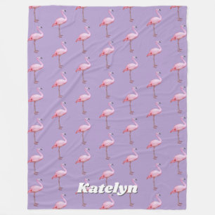 Schattige Roze Flamingo patroon Naam Roze & Paarse Fleece Deken