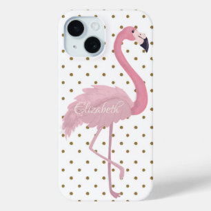 Schattige roze flamingo, Polka Dots-Personalized iPhone 15 Case