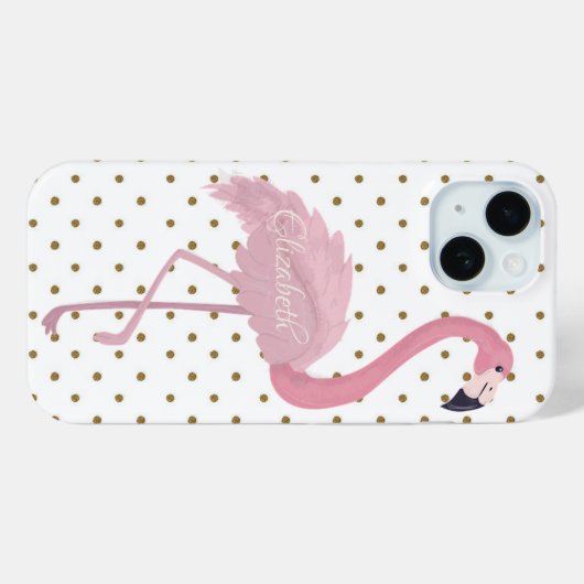 Schattige roze flamingo, Polka Dots-Personalized Case-Mate iPhone Case (Achterkant (horizontaal))