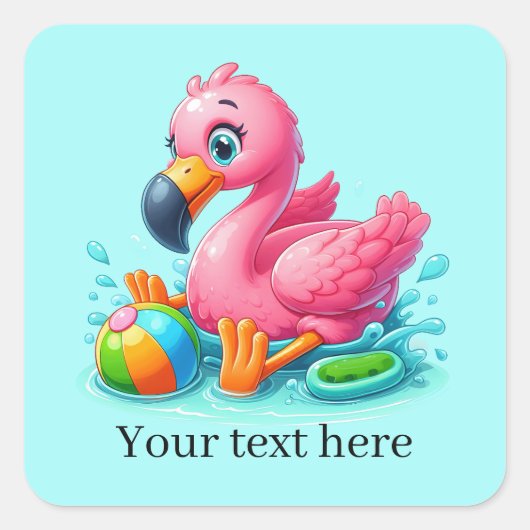 Schattige roze flamingo spelen vierkante sticker (Voorkant)