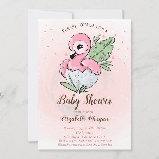 Schattige Roze Flamingo Sterren Baby Shower Kaart (Voorkant)