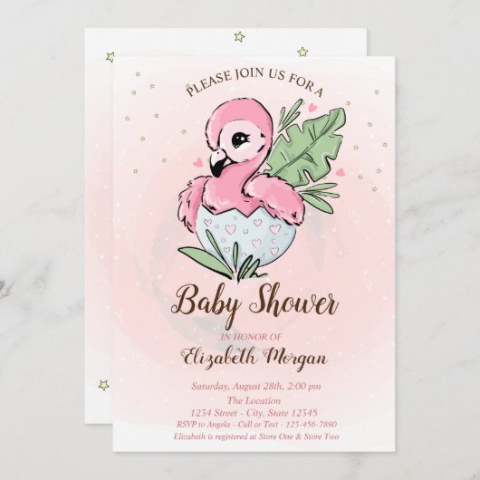 Schattige Roze Flamingo Sterren Baby Shower Kaart (Voorkant / Achterkant)