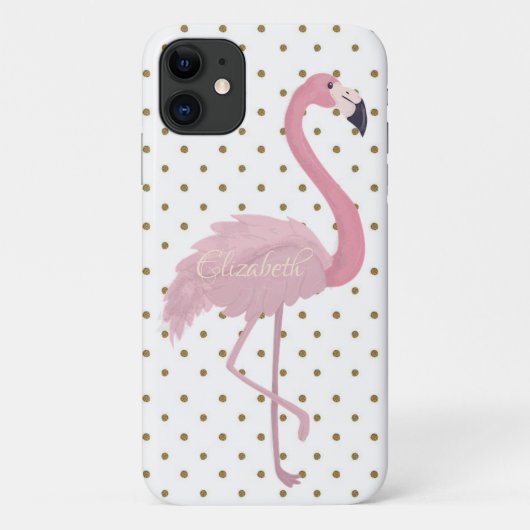 Schattige Roze Flamingo, Stippen-Personalisatie Case-Mate iPhone Case (Achterkant)