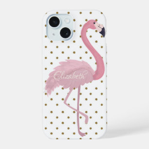 Schattige Roze Flamingo, Stippen-Personalisatie iPhone 15 Case