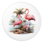 Schattige roze flamingo strandhuis keramische knop (Voorkant)