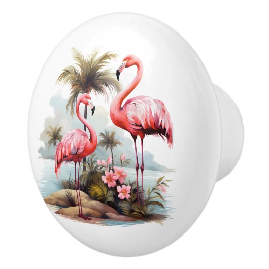 Schattige roze flamingo strandhuis keramische knop (Rechts)