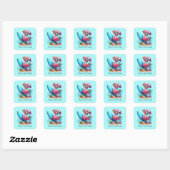Schattige roze flamingo surfen vierkante sticker (Vel)