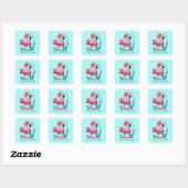 Schattige roze flamingo surfen vierkante sticker (Vel)