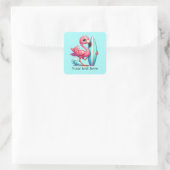 Schattige roze flamingo surfen vierkante sticker (Tas)