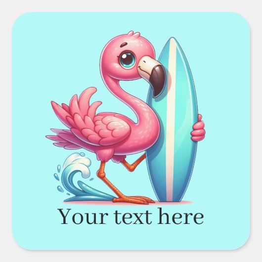 Schattige roze flamingo surfen vierkante sticker (Voorkant)