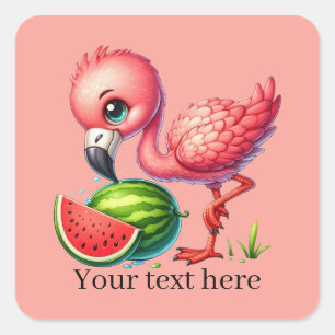Schattige roze flamingo tekst toevoegen Zomer Vierkante Sticker