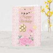 Schattige roze flamingo, Tiara, Lace, Balloons Kaart (Gele Bloem)