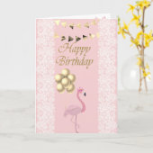 Schattige-roze Flamingo, Tiara, Lace, Balloons Kaart (Gele Bloem)