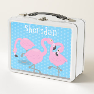 Schattige roze flamingo trio blauwe cartoon illust