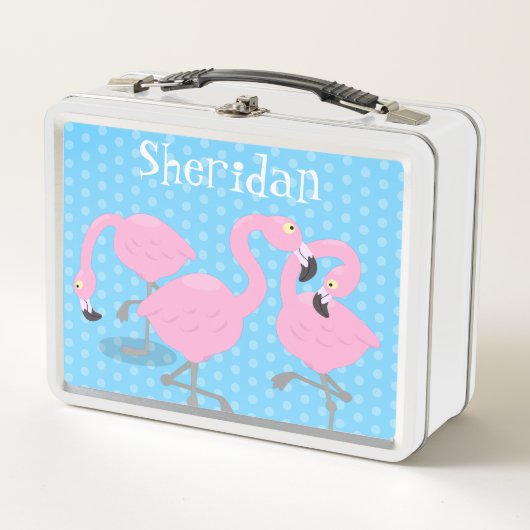 Schattige roze flamingo trio blauwe cartoon illust (Voorkant)