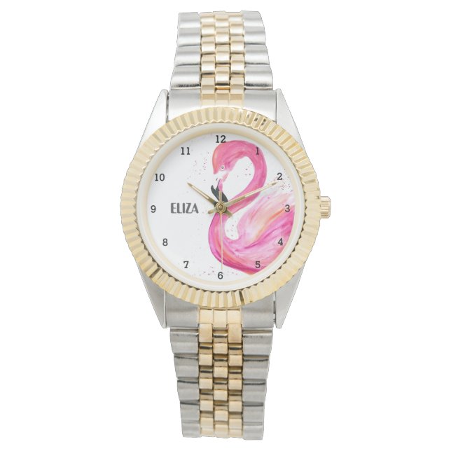 Schattige Roze Flamingo Tropical Bird Wildlife Wat Horloge (Voorkant)