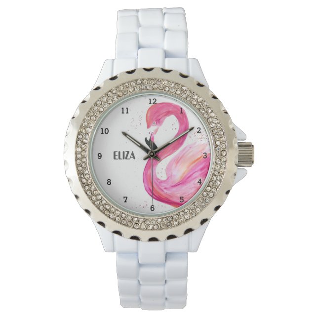 Schattige Roze Flamingo Tropical Bird Wildlife Wat Horloge (Voorkant)