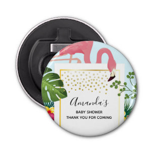 Schattige roze flamingo tropisch thema Baby shower Button Flesopener