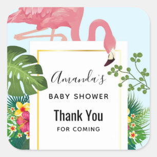 Schattige roze flamingo tropisch thema Baby shower Vierkante Sticker