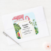 Schattige roze flamingo tropisch thema bedrijf vierkante sticker (Envelop)