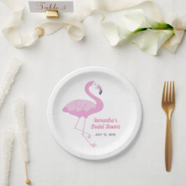 Schattige Roze Flamingo Tropisch Thema Bruidsdouch Papieren Bordje