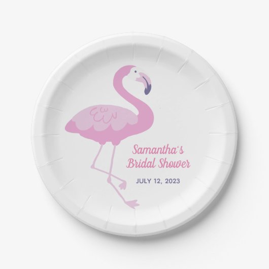Schattige Roze Flamingo Tropisch Thema Bruidsfeest Papieren Bordje (Voorkant)