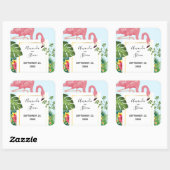 Schattige roze flamingo tropisch thema bruiloft vierkante sticker (Vel)